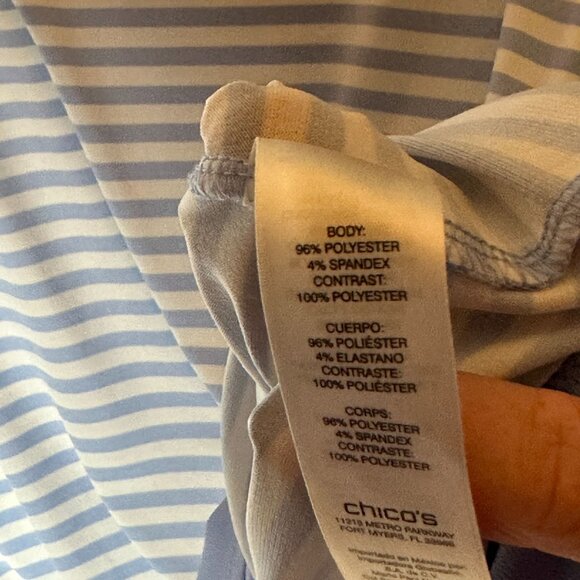 Chicos Striped Oversize Tunic Top Womens Sz M Blue White‎ Layered Hem Nautical - Picture 10 of 14